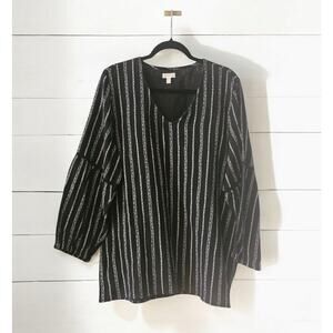 Garnet Hill Womens Size 16 Tunic Top Black White V-Neck ORGANIC COTTON